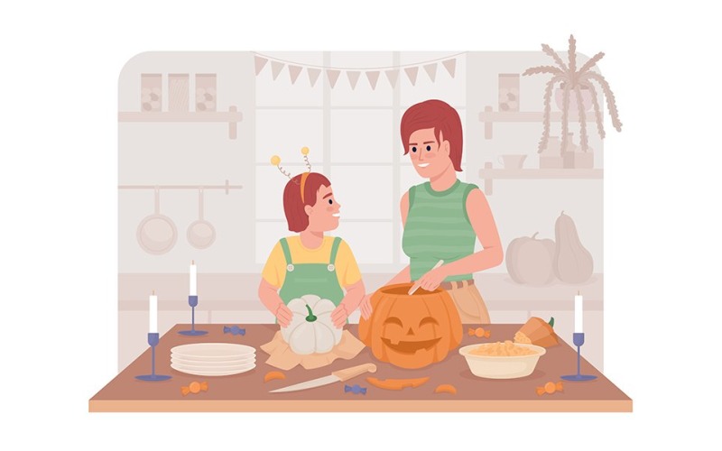 Carving pumpkins 2D vector isolated illustration Illustration