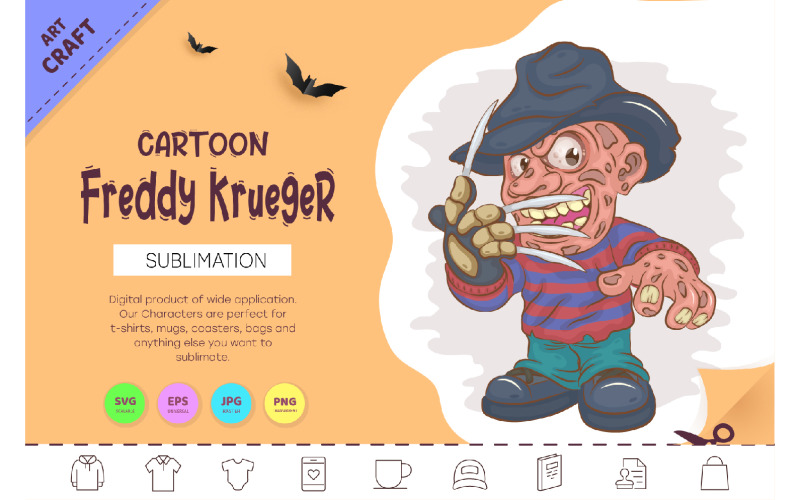 Halloween Mascot Freddy Krueger. T-Shirt. Vector Graphic