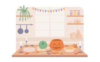 Halloween preparation at home 2D vector isolated illustration