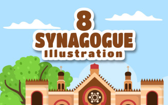 8 Synagogue Building or Jewish Temple Illustration