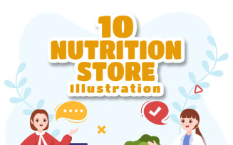 10 Nutrition Store Flat Illustration
