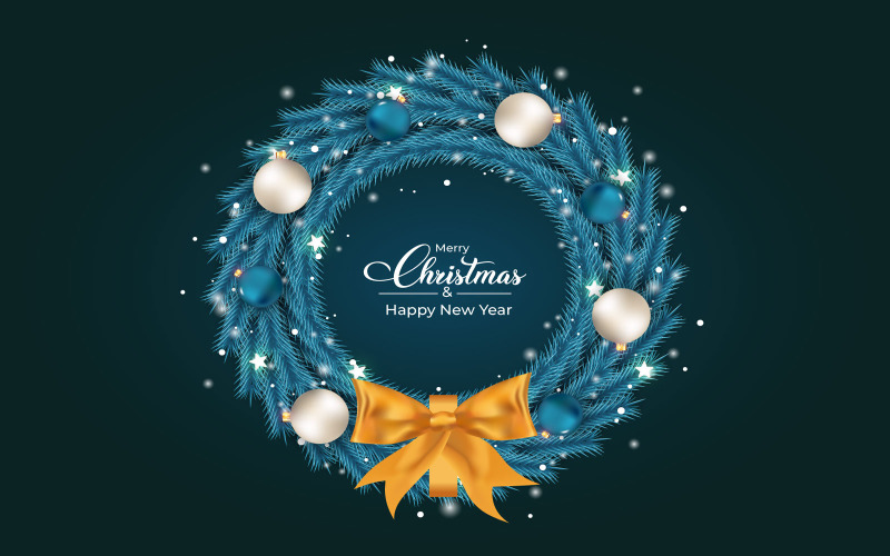 Christmas Blue Wreath with Golden Ribbon Illustration