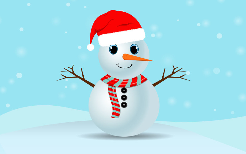 Christmas Cute Snowman with Santa Hat Illustration