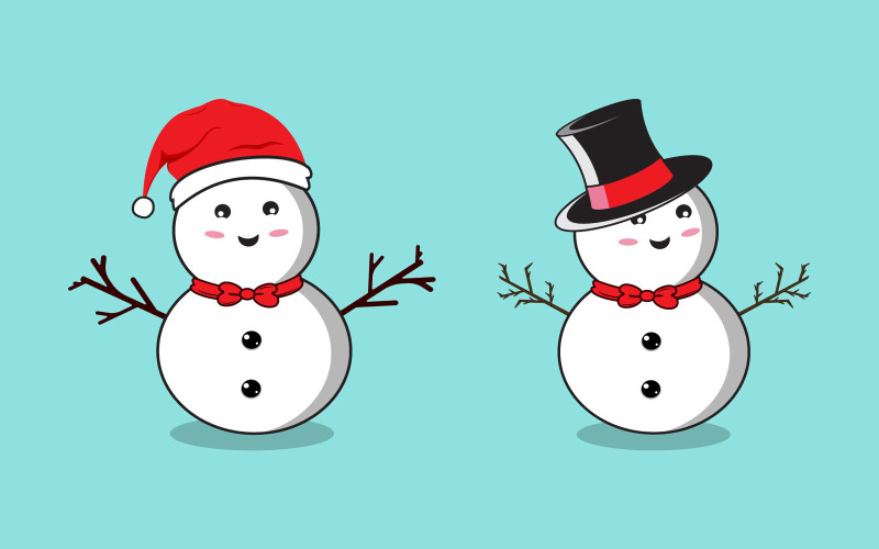 Christmas Flat Snowman Blue Background Illustration