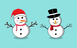 Christmas Flat Snowman Vector with Hat