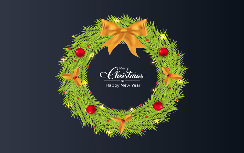 Christmas Green Wreath with Red Berries Illustration