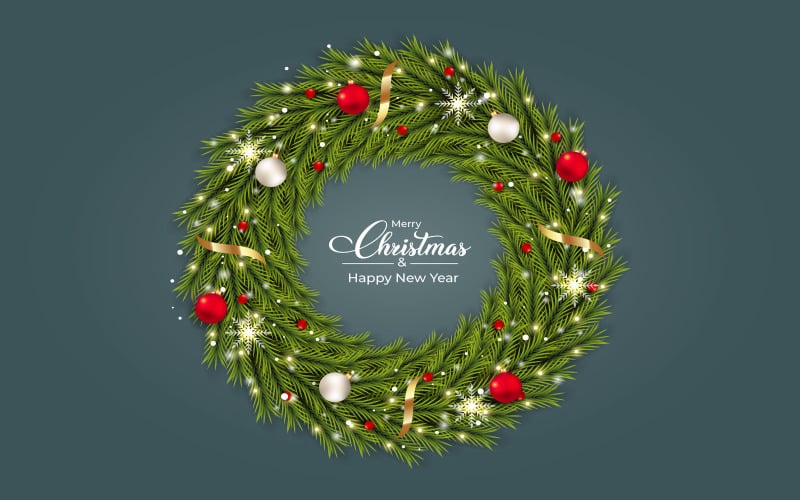 Christmas Green Wreath with Snowflake Illustration