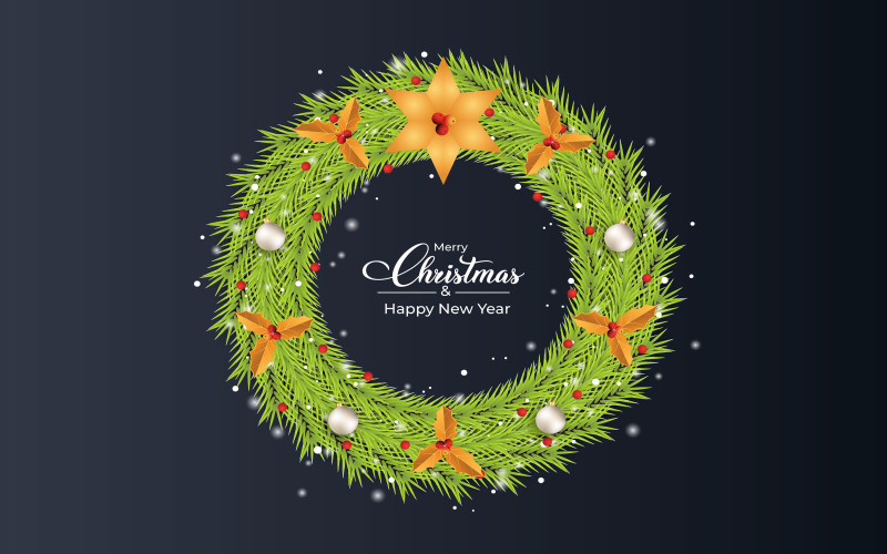 Christmas Green Wreath with White Balls Illustration