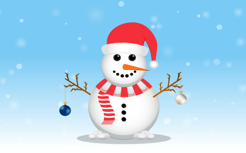 Christmas Happy Snowman with Xmas Ball Illustration