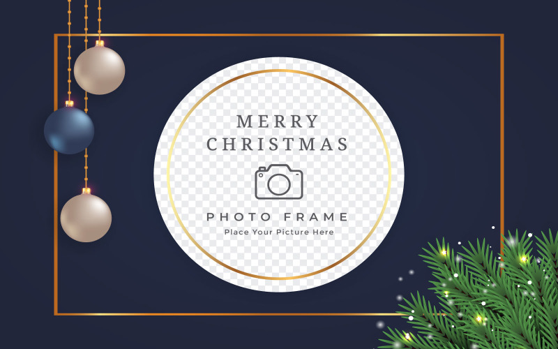Christmas Photo Frame with Blue Balls Illustration