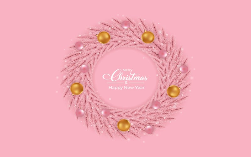 Christmas Pink Wreath with Golden Ball Illustration