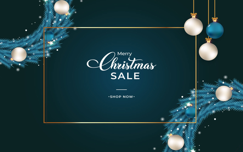 Christmas Sale Banner with Blue Wreath Illustration
