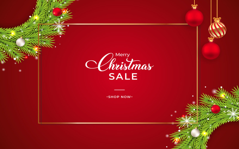Christmas Sales Banner with Red Balls Illustration