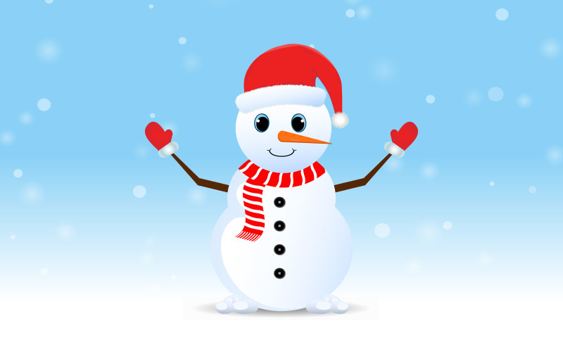 Christmas Snowman with Red Scarf and Hat Illustration
