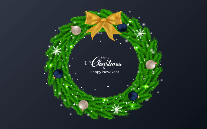 Christmas Wreath on Dark Blue Background Illustration