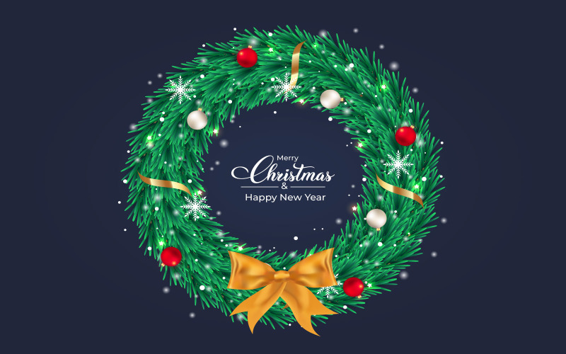 Christmas Wreath with Balls and a Ribbon Illustration