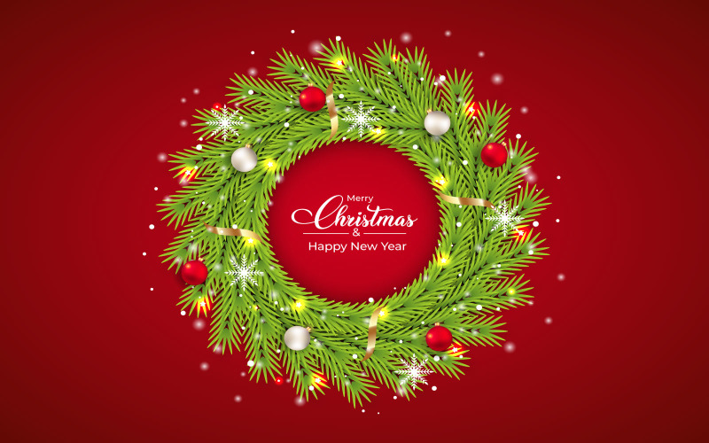 Christmas Wreath with Red Background Illustration