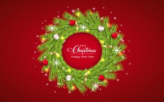 Christmas Wreath with Red Background