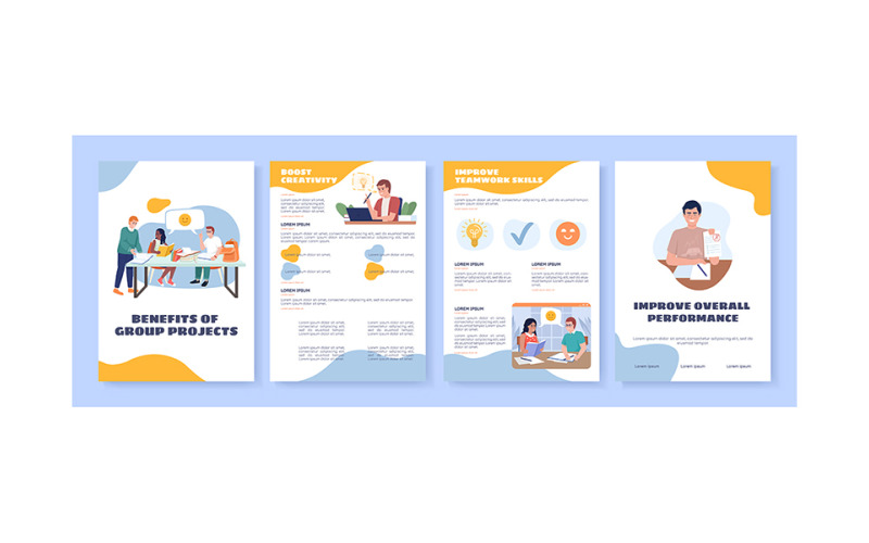 Group Projects Flat Vector Brochure Template Social Media