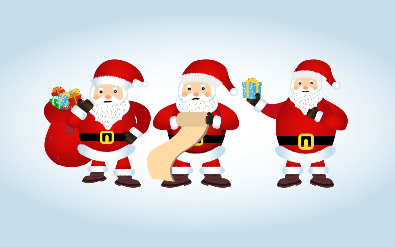 Set of Three Santa Claus Vector Design Illustration