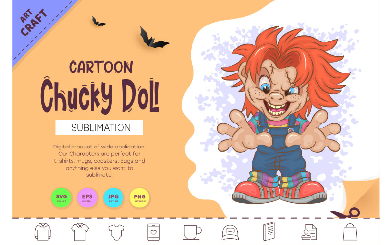 Halloween Mascot Chucky Doll. T-Shirt. Vector Graphic