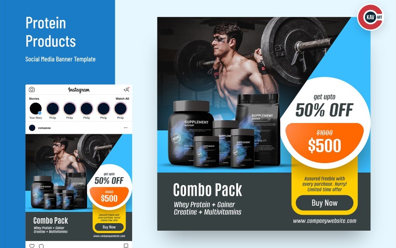 Protein Products Fitness Social Media Banner Template - 00288