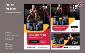 Protein Products or Fitness Social Media Banner Template - 00286