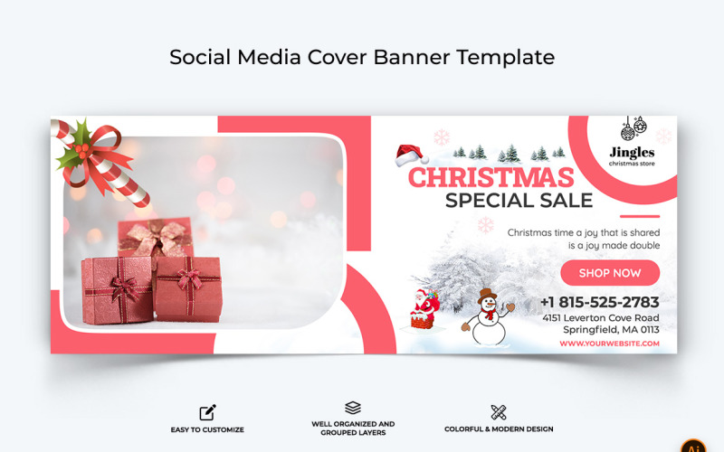 Christmas Sale Facebook Cover Banner Design-12 Social Media