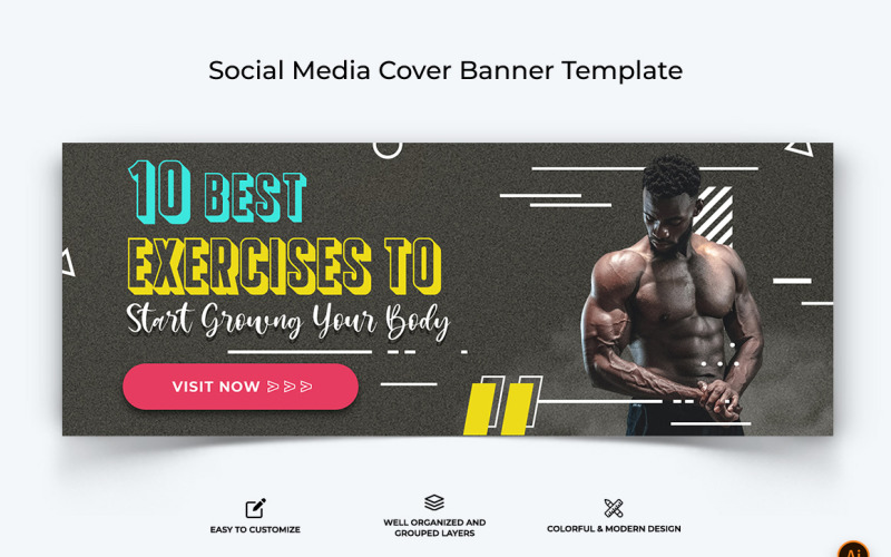 Gym and Fitness Facebook Cover Banner Design-03 Social Media