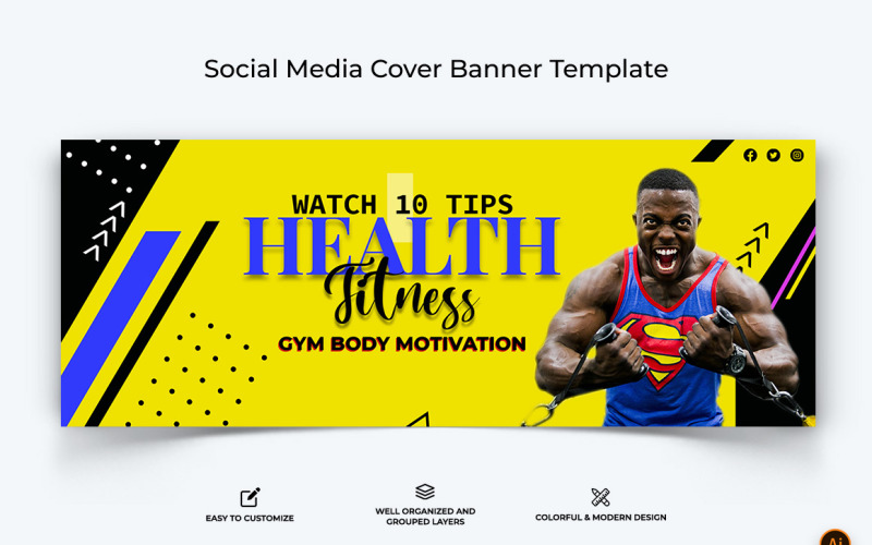 Gym and Fitness Facebook Cover Banner Design-04 Social Media