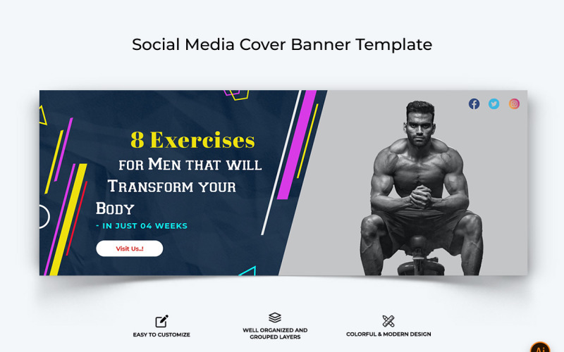 Gym and Fitness Facebook Cover Banner Design-06 Social Media
