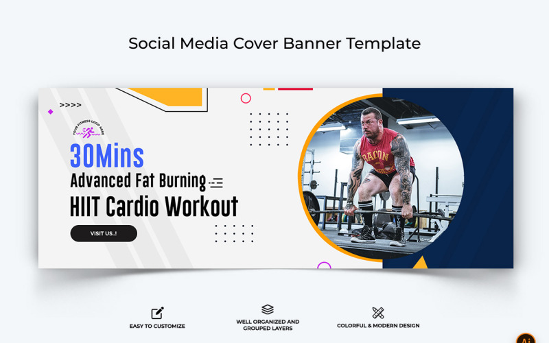 Gym and Fitness Facebook Cover Banner Design-12 Social Media