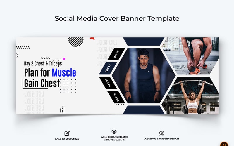 Gym and Fitness Facebook Cover Banner Design-15 Social Media