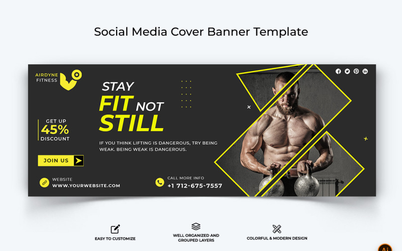 Gym and Fitness Facebook Cover Banner Design-19 Social Media