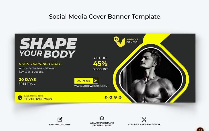 Gym and Fitness Facebook Cover Banner Design-21 Social Media