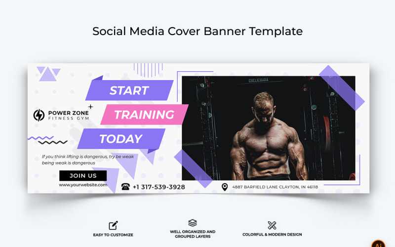 Gym and Fitness Facebook Cover Banner Design-28 Social Media