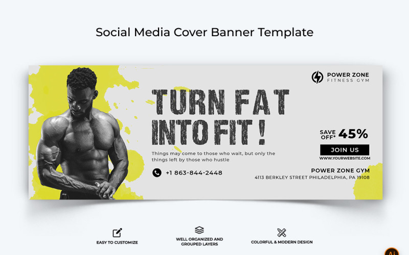Gym and Fitness Facebook Cover Banner Design-30 Social Media