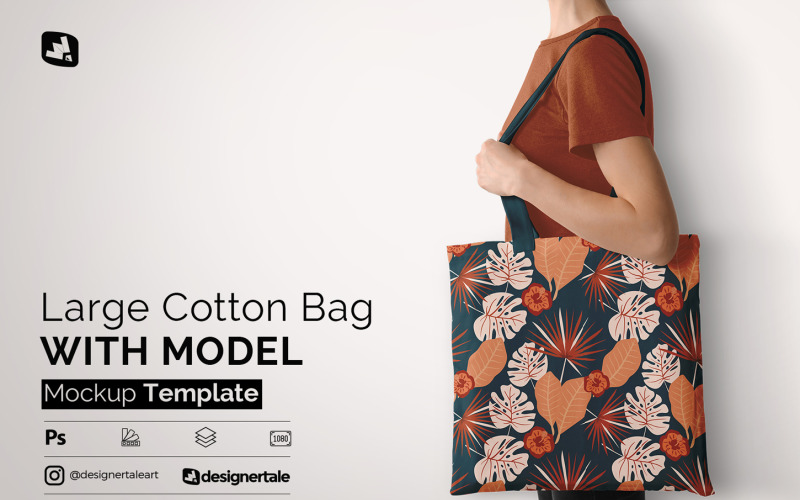 Large Cotton Bag Mockup With Model Product Mockup