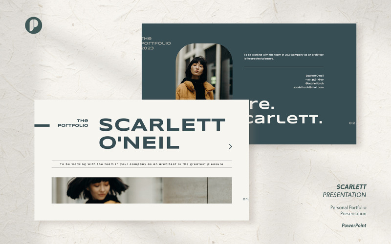 Scarlett – Emerald White Minimalist Personal Portfolio Presentation PowerPoint Template