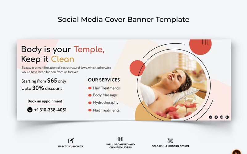 Spa and Salon Facebook Cover Banner Design-23 Social Media