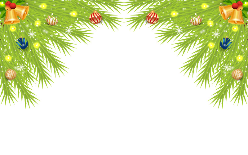 Christmas Corner with Pine Leaves and Balls Illustration