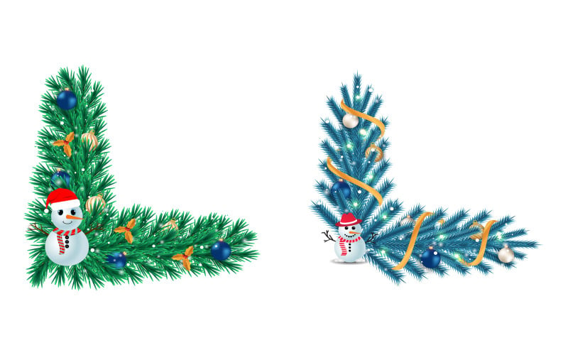 Christmas Corner with Snowmen and Ribbon Illustration