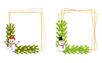 Christmas Frame with Cute Snowmen, Leaf