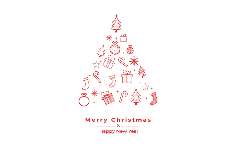 Christmas Greeting Card with Red Icons Social Media