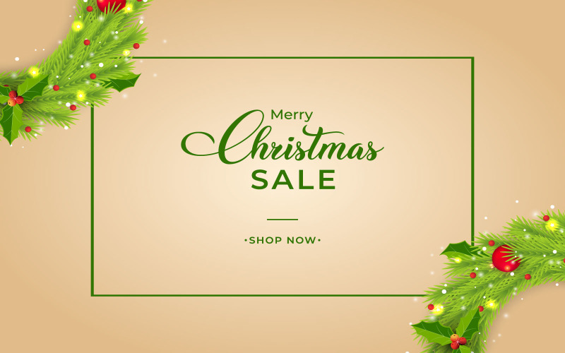 Christmas Sales Banner with Green Wreath Social Media