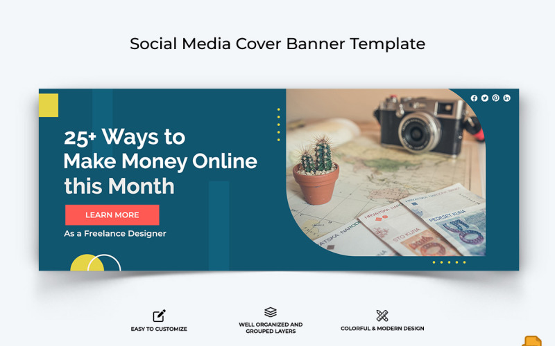 Online Money Earnings Facebook Cover Banner Design-004 Social Media