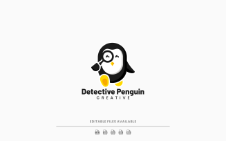 Detective Penguin Cartoon Logo