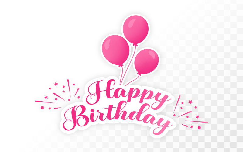 Happy Birthday Pink Sticker with Balloon Illustration