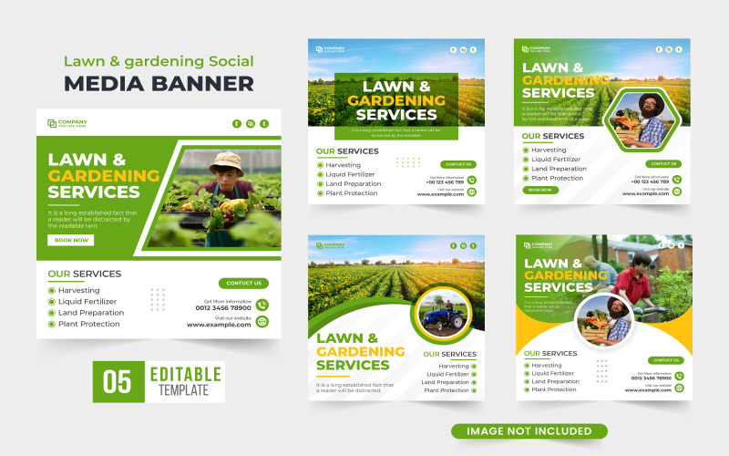Lawn gardening service template bundle Social Media