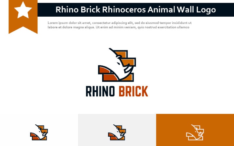 Rhino Brick Rhinoceros Wild Animal Strong Construction Wall Logo Logo Template